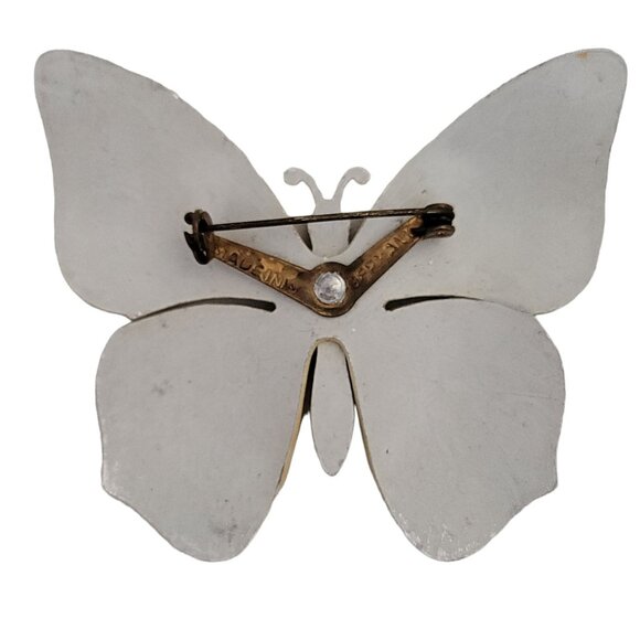 Vintage Yellow, White Enamel Aluminum Butterfly Brooch, Germany M894 - Picture 2 of 5